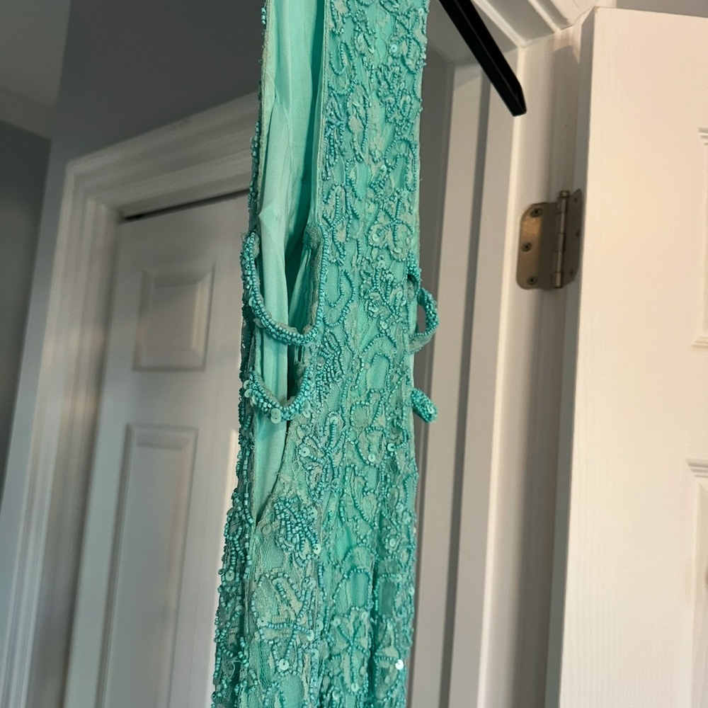 Sherri Hill Blue Embellished High-Low Sheath Dress